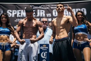 Weigh ins: Errol Spence Jr. – 146 ¾ lbs vs Carlos Ocampo – 146 ½ lbs.